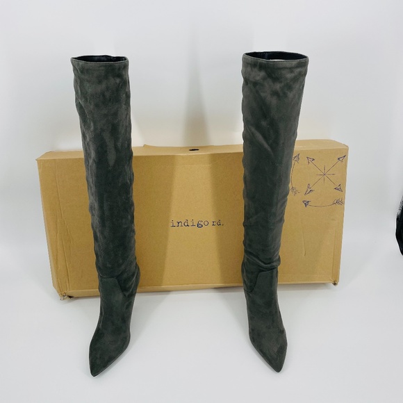 Indigo Rd. Fayen2 Leather Over The Knee Boots Grey - Picture 2 of 6